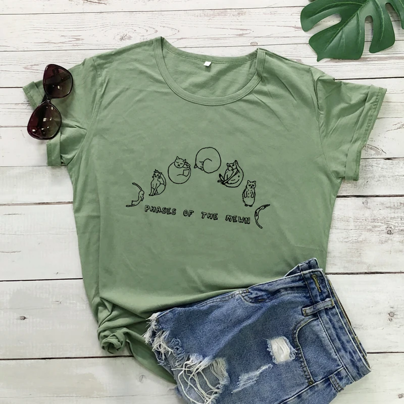 Phases Of The Mewn T-shirt Funny Cat Mom Gift Tshirt Cute Cat Moon Phases Hippie Tee Shirt Top