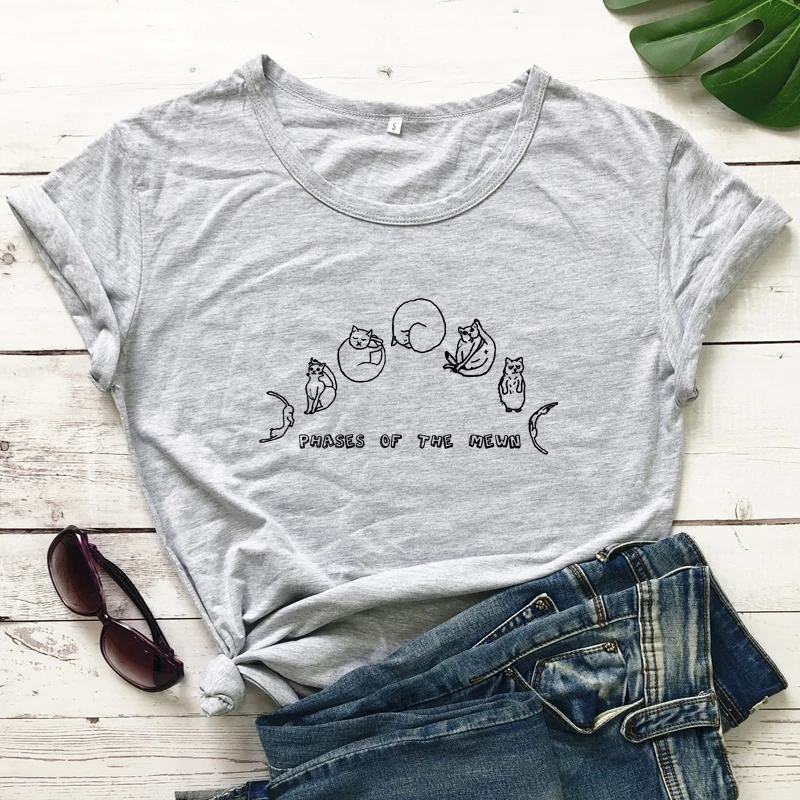 Phases Of The Mewn T-shirt Funny Cat Mom Gift Tshirt Cute Cat Moon Phases Hippie Tee Shirt Top