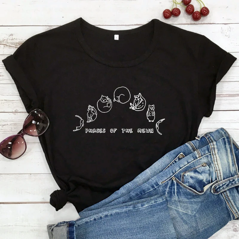 Phases Of The Mewn T-shirt Funny Cat Mom Gift Tshirt Cute Cat Moon Phases Hippie Tee Shirt Top