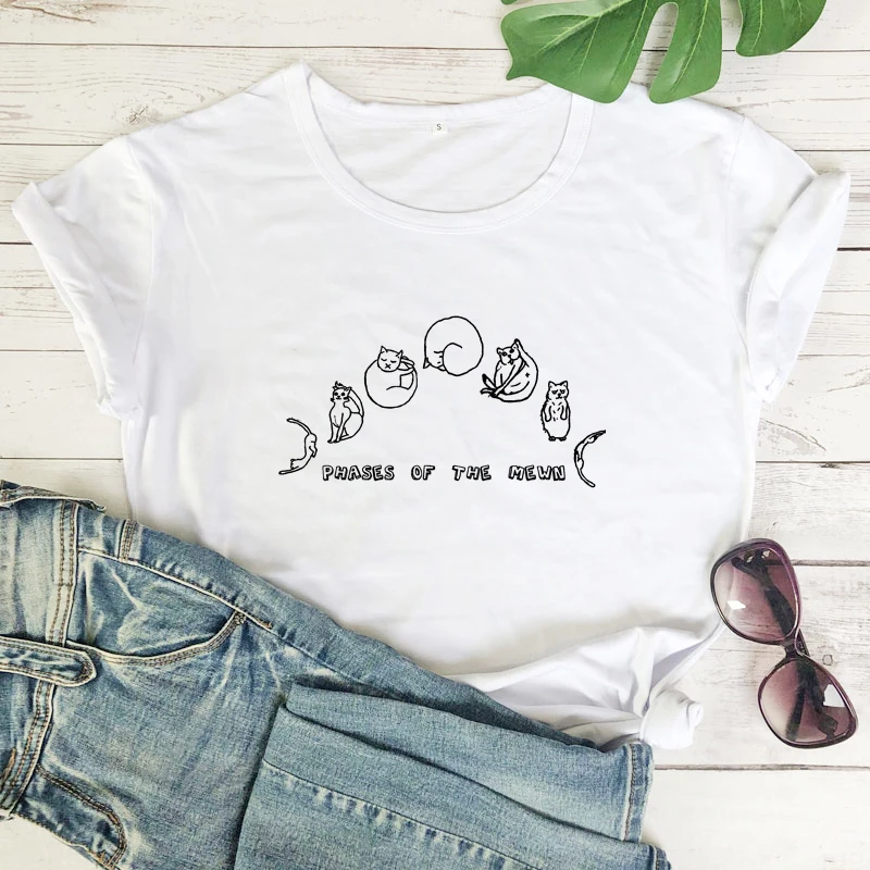 Phases Of The Mewn T-shirt Funny Cat Mom Gift Tshirt Cute Cat Moon Phases Hippie Tee Shirt Top