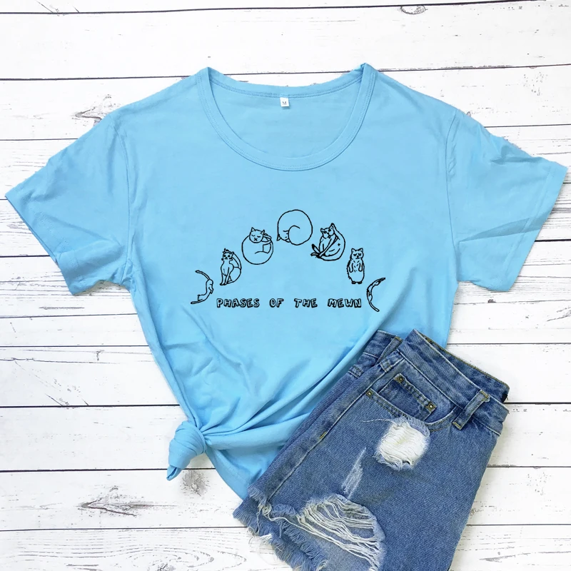 Phases Of The Mewn T-shirt Funny Cat Mom Gift Tshirt Cute Cat Moon Phases Hippie Tee Shirt Top