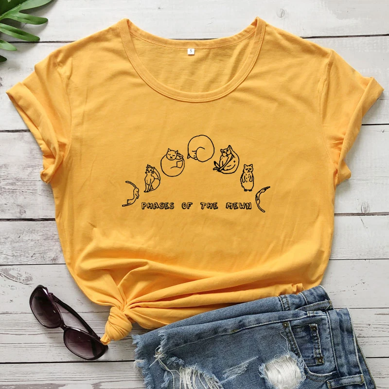 Phases Of The Mewn T-shirt Funny Cat Mom Gift Tshirt Cute Cat Moon Phases Hippie Tee Shirt Top