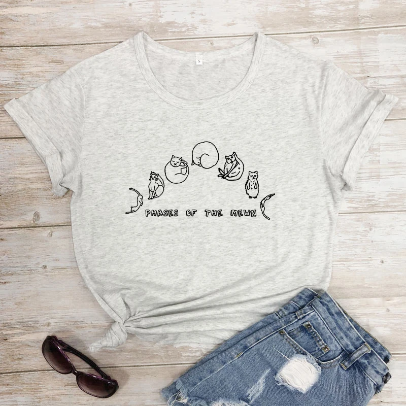 Phases Of The Mewn T-shirt Funny Cat Mom Gift Tshirt Cute Cat Moon Phases Hippie Tee Shirt Top