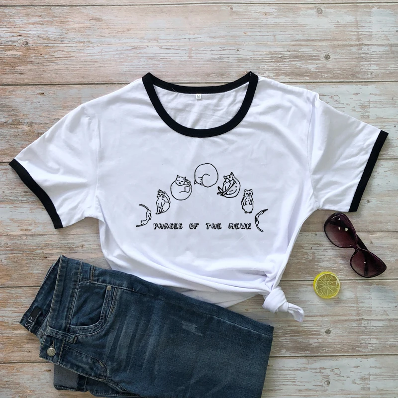 Phases Of The Mewn T-shirt Funny Cat Mom Gift Tshirt Cute Cat Moon Phases Hippie Tee Shirt Top