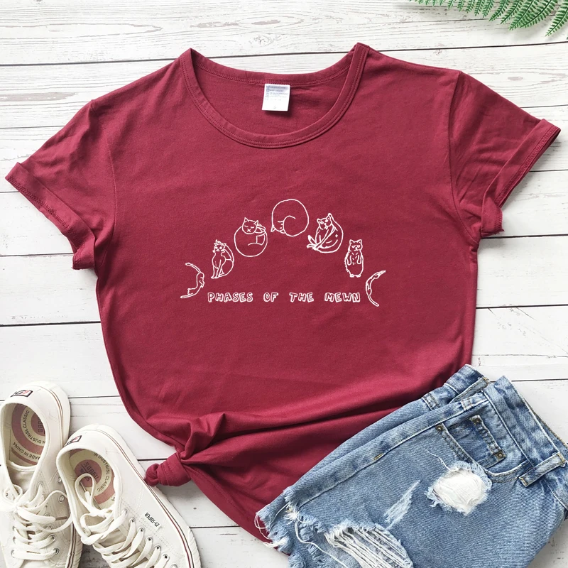 Phases Of The Mewn T-shirt Funny Cat Mom Gift Tshirt Cute Cat Moon Phases Hippie Tee Shirt Top