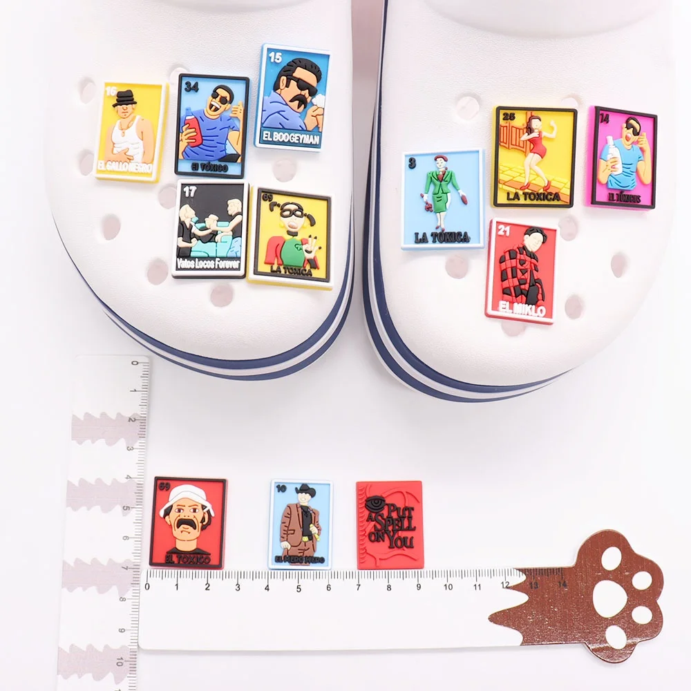 1pcs Mexican Playing Cards PVC Funny Figures Garden Shoe Charms Clog Buckle Decorations For Wristbands Boys Girls Party Present