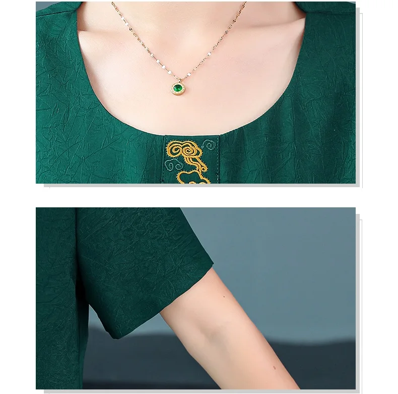 UHYTGF Short Sleeve 5XL Big Size Dresses Women Fashion Embroidered Summer Dress Elegant Mother Casual Thin Clothes Vestidos 1311
