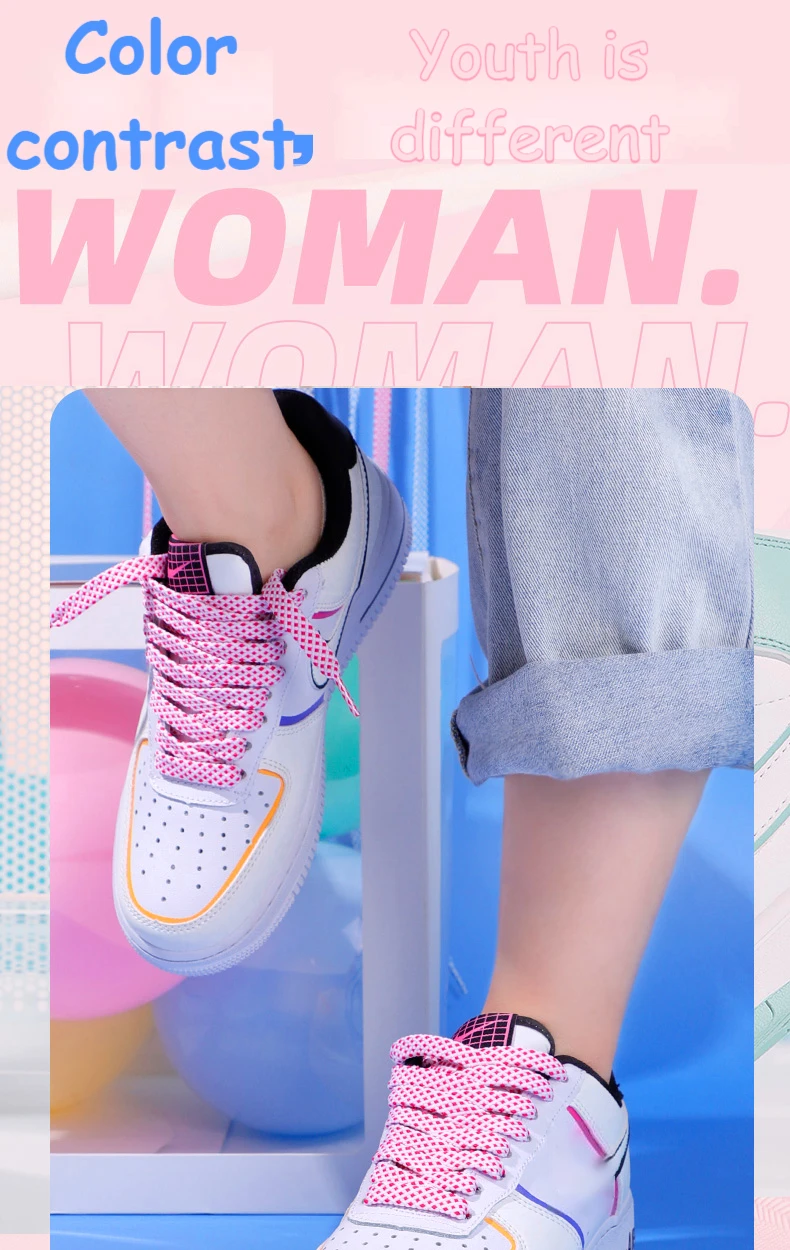 Flat Shoelace Women's Ins Small White Shoes Contrast Color Matching Laces Rope Flat Personality AF1 Men's Sports 100/120/140CM
