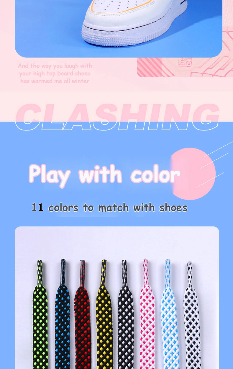 Flat Shoelace Women's Ins Small White Shoes Contrast Color Matching Laces Rope Flat Personality AF1 Men's Sports 100/120/140CM