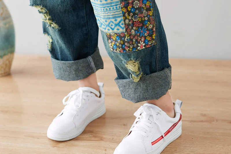 Amax luluE 2024 Fashion Style Spring Female Vintage Patchwork Overalls Womens Ripped Denim Trousers Ladies Loose Bleached jeans