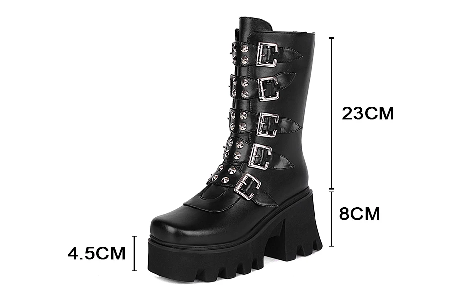 Gdgydh Autumn Winter Gothic Punk Womens Platform Boots Black Blet Buckle Strap Creepers Platform Shoes With Zipper Military Boot