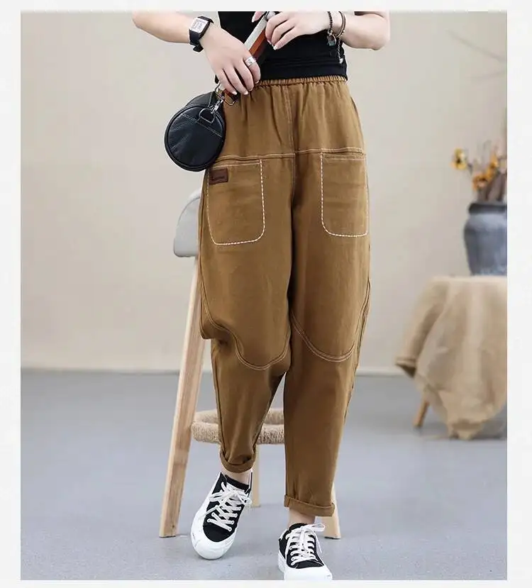 Amax luluE Korean Black Loose Casual Harem Pants 2024 Autumn Fashion Women Elastic Vintage Trousers Female Solid Color Pantalons