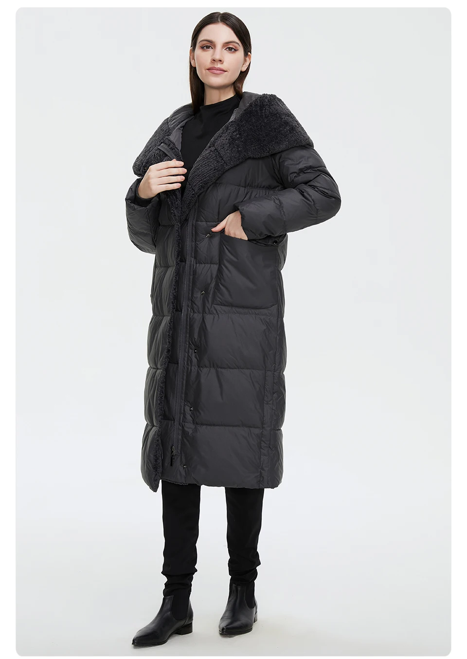 GASMAN 2022 Women's Winter Jacket Long Faux fur sheep curl Designer Female Coat Windproof Hat Big pocket Women's jacket 81716