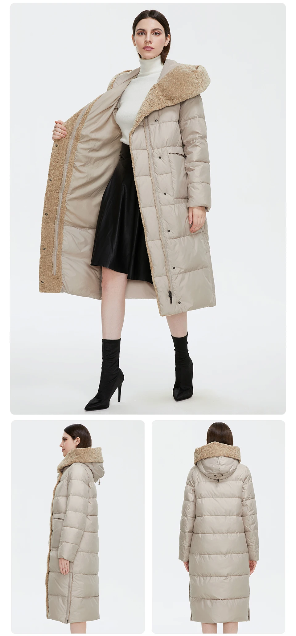 GASMAN 2022 Women's Winter Jacket Long Faux fur sheep curl Designer Female Coat Windproof Hat Big pocket Women's jacket 81716