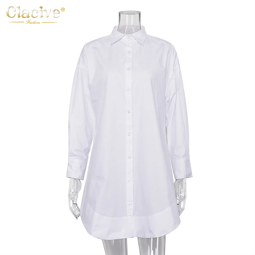 Clacive White Loose Lapel Women'S Shirt 2021 Autumn Long Sleeve Fashion Blouses Casual Office Single-Breasted Shirts Top Woman