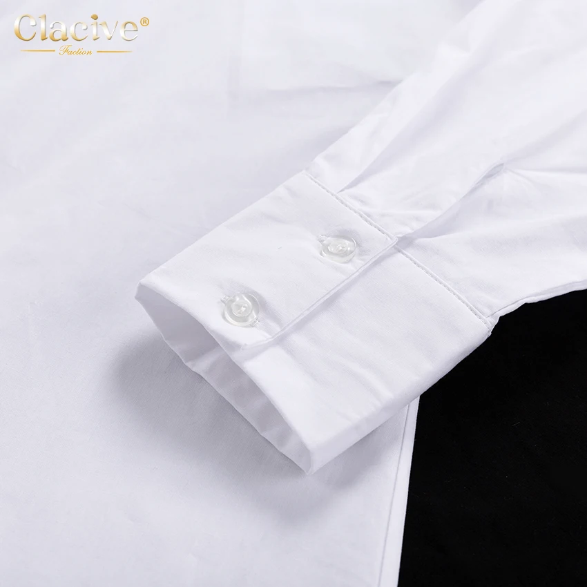 Clacive White Loose Lapel Women'S Shirt 2021 Autumn Long Sleeve Fashion Blouses Casual Office Single-Breasted Shirts Top Woman