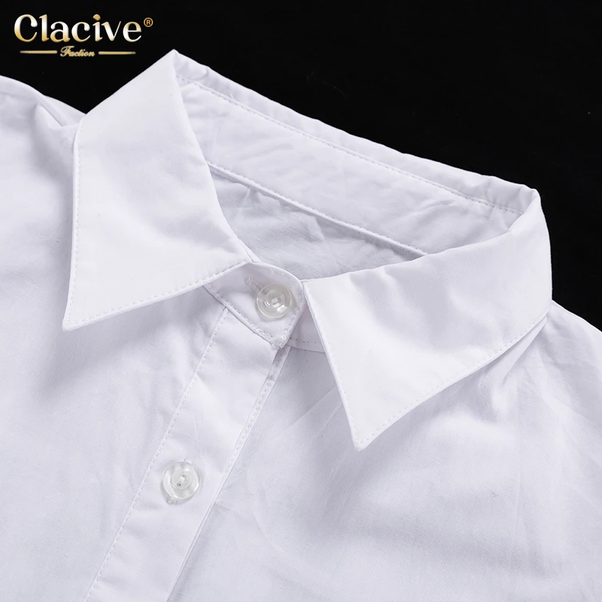 Clacive White Loose Lapel Women'S Shirt 2021 Autumn Long Sleeve Fashion Blouses Casual Office Single-Breasted Shirts Top Woman