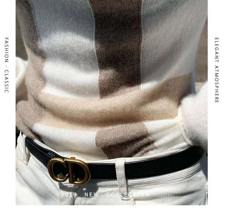 New Cashmere Sweater Women's High-Neck Color Matching 100% Pure Wool Pullover Fashion Plus Size Warm Knitted Bottoming Shir