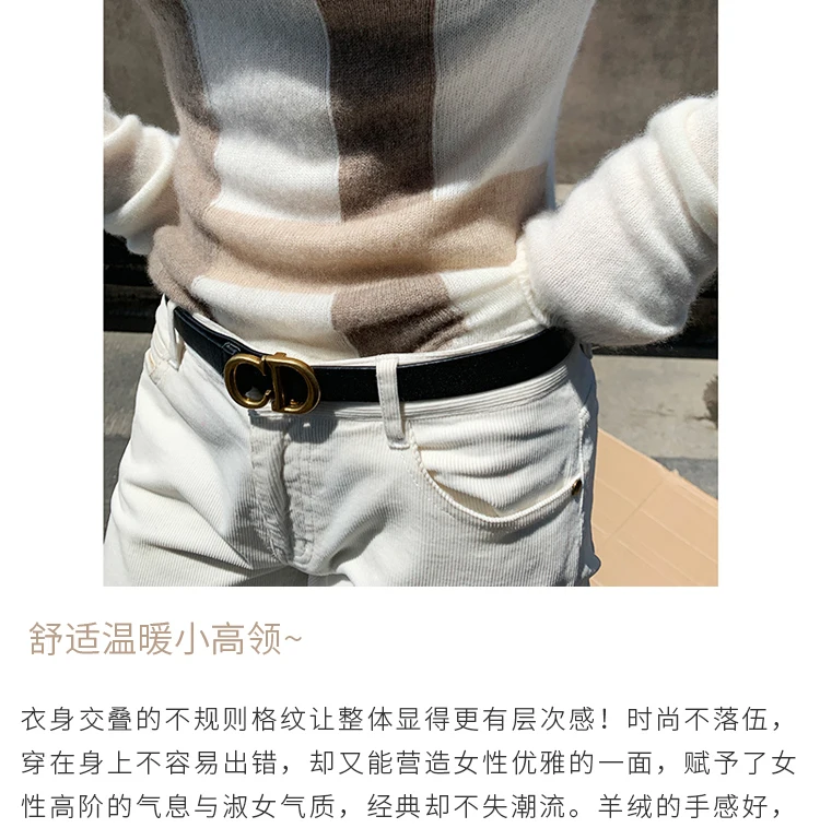 New Cashmere Sweater Women's High-Neck Color Matching 100% Pure Wool Pullover Fashion Plus Size Warm Knitted Bottoming Shir