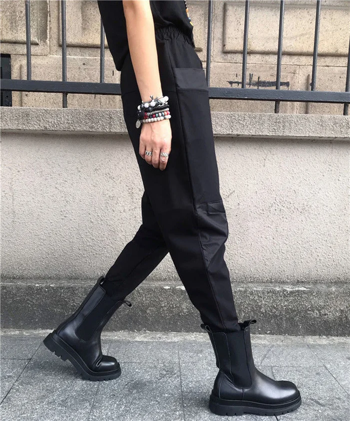 Amax LuluE 2024 British Spring Fashion Womens Black Zippers Punk Harem Pants Females Casual Loose Vintage Elastic Waist Trousers