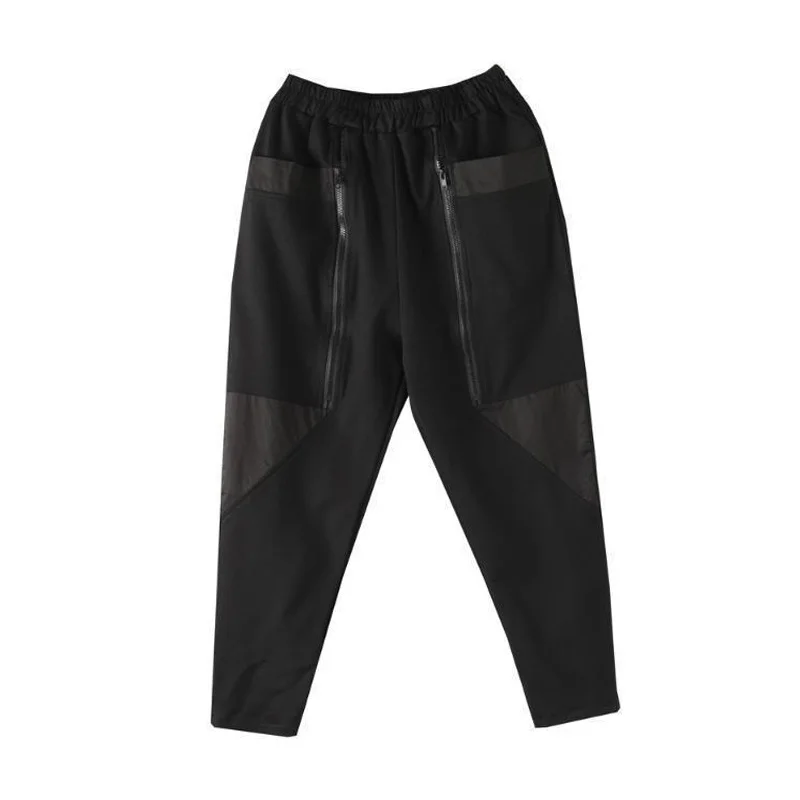 Amax LuluE 2024 British Spring Fashion Womens Black Zippers Punk Harem Pants Females Casual Loose Vintage Elastic Waist Trousers