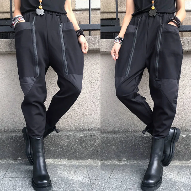 Amax LuluE 2024 British Spring Fashion Womens Black Zippers Punk Harem Pants Females Casual Loose Vintage Elastic Waist Trousers
