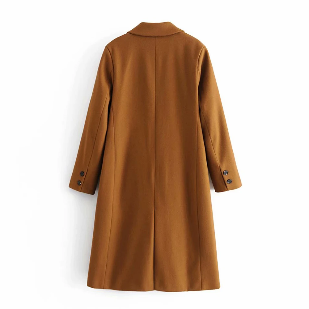 Klacwaya 2021 Women Fashion Dark Brown Woolen Coat Vintage Double Breasted Long Sleeve Female Autumn Temperament Long Coat