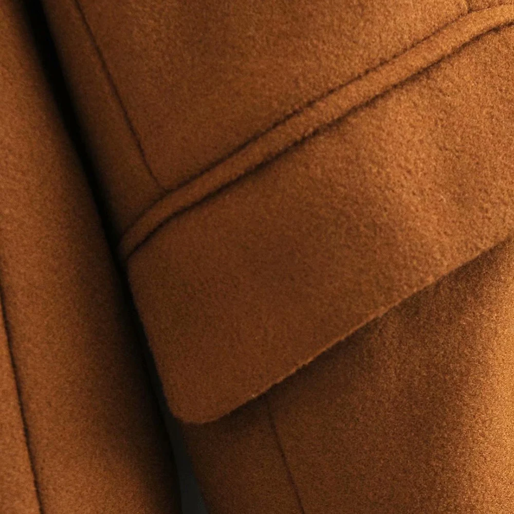 Klacwaya 2021 Women Fashion Dark Brown Woolen Coat Vintage Double Breasted Long Sleeve Female Autumn Temperament Long Coat