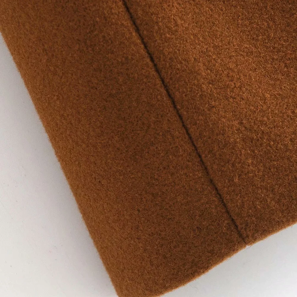 Klacwaya 2021 Women Fashion Dark Brown Woolen Coat Vintage Double Breasted Long Sleeve Female Autumn Temperament Long Coat