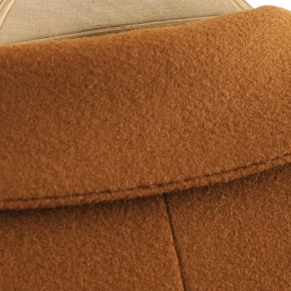 Klacwaya 2021 Women Fashion Dark Brown Woolen Coat Vintage Double Breasted Long Sleeve Female Autumn Temperament Long Coat