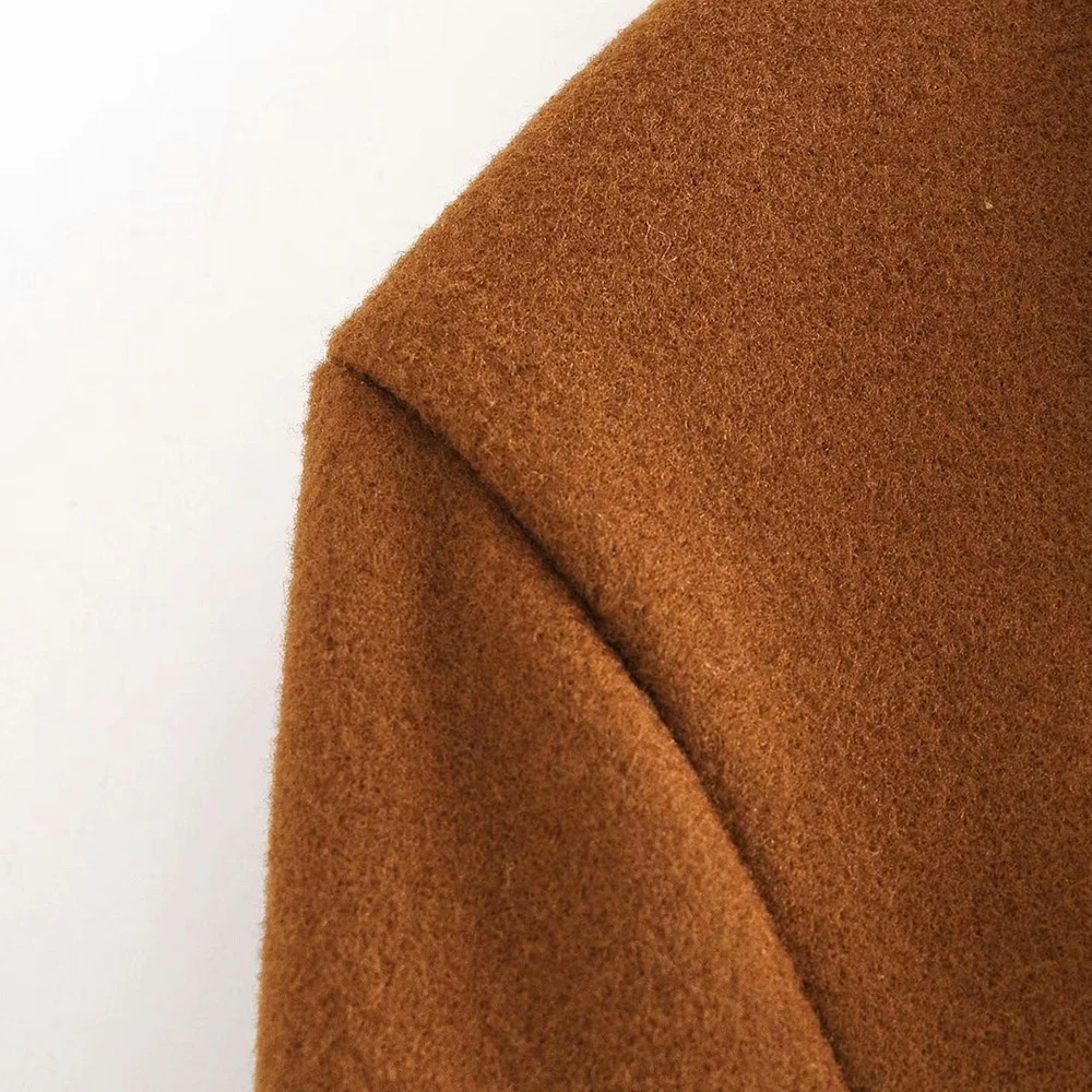 Klacwaya 2021 Women Fashion Dark Brown Woolen Coat Vintage Double Breasted Long Sleeve Female Autumn Temperament Long Coat