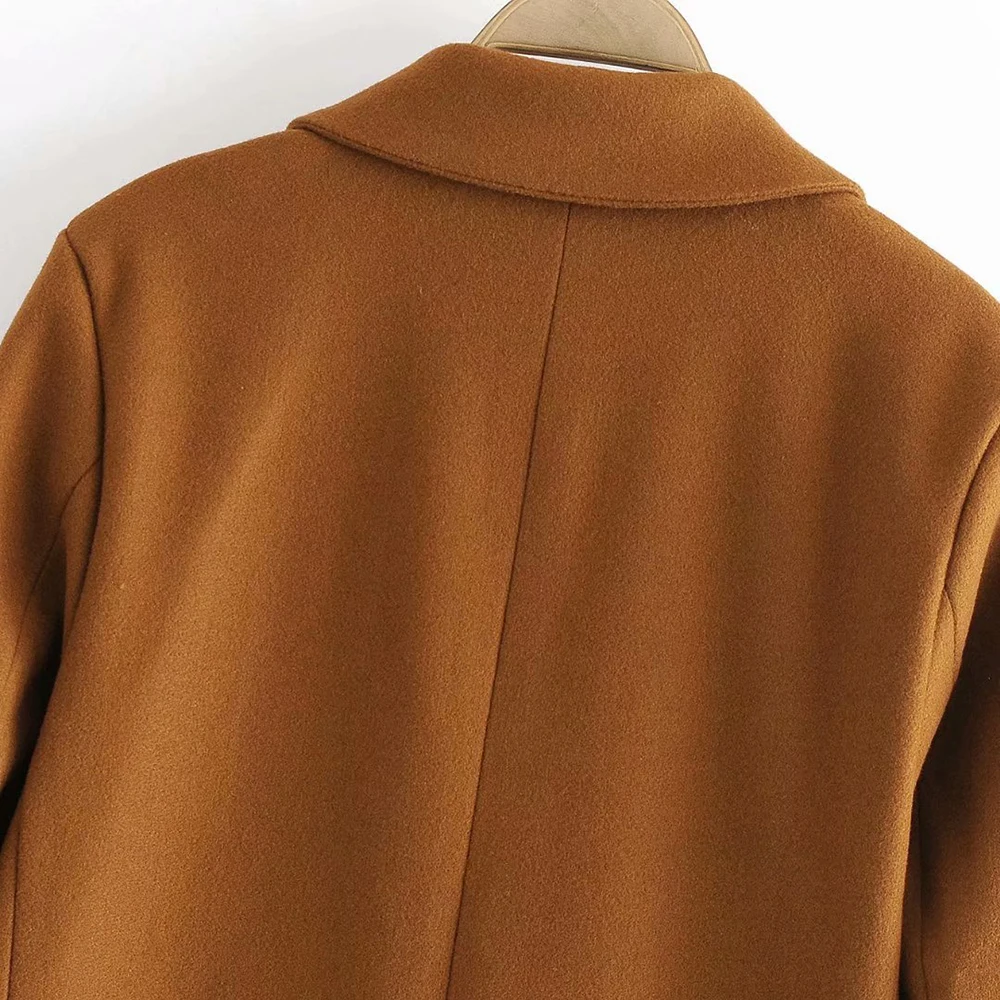 Klacwaya 2021 Women Fashion Dark Brown Woolen Coat Vintage Double Breasted Long Sleeve Female Autumn Temperament Long Coat