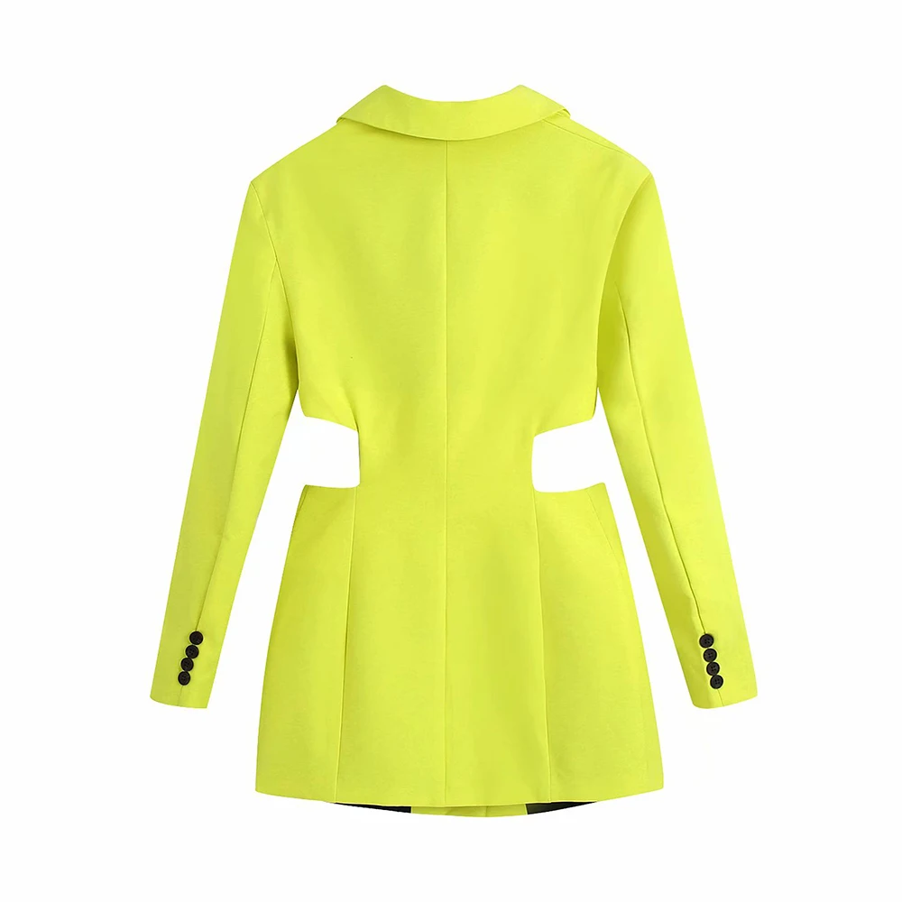 Klacwaya Women 2021 Fashion Chic Hollow Out Mini Dress Vintage Long Sleeve Welt Pockets Female Mini Dresses Mujer