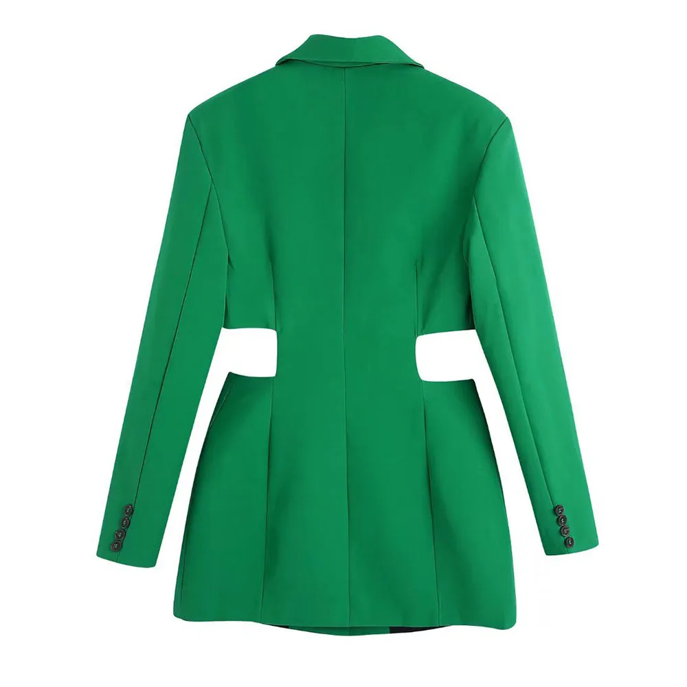 Klacwaya Women 2021 Fashion Chic Hollow Out Mini Dress Vintage Long Sleeve Welt Pockets Female Mini Dresses Mujer