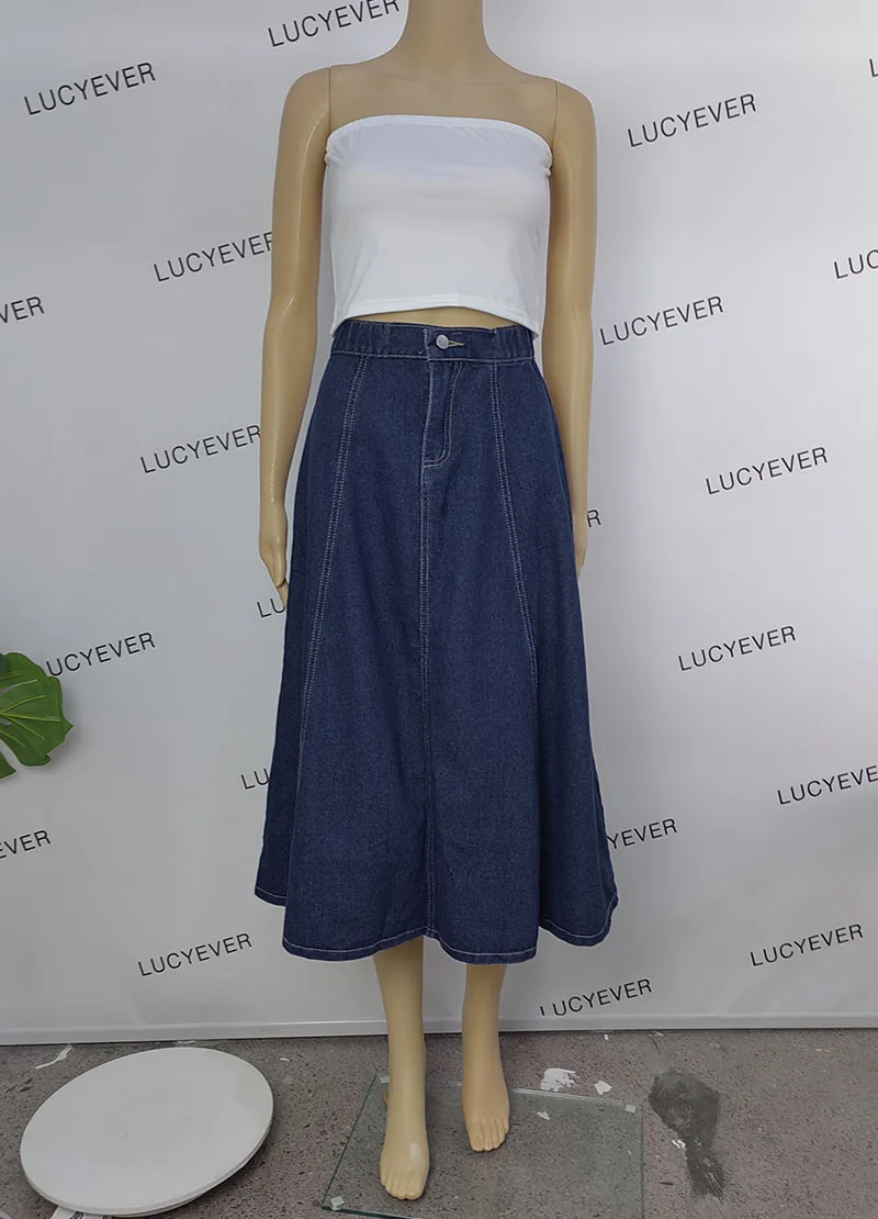 Lucyever Korean Style High Waist Long Skirts for Women Fashion 2023 Summer Thin A-Line Denim Skirt Women's All-Match Midi Skirts