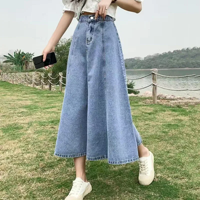 Lucyever Korean Style High Waist Long Skirts for Women Fashion 2023 Summer Thin A-Line Denim Skirt Women's All-Match Midi Skirts