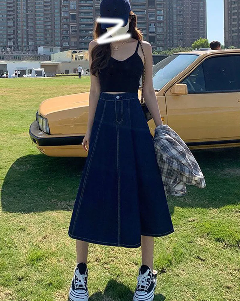 Lucyever Korean Style High Waist Long Skirts for Women Fashion 2023 Summer Thin A-Line Denim Skirt Women's All-Match Midi Skirts
