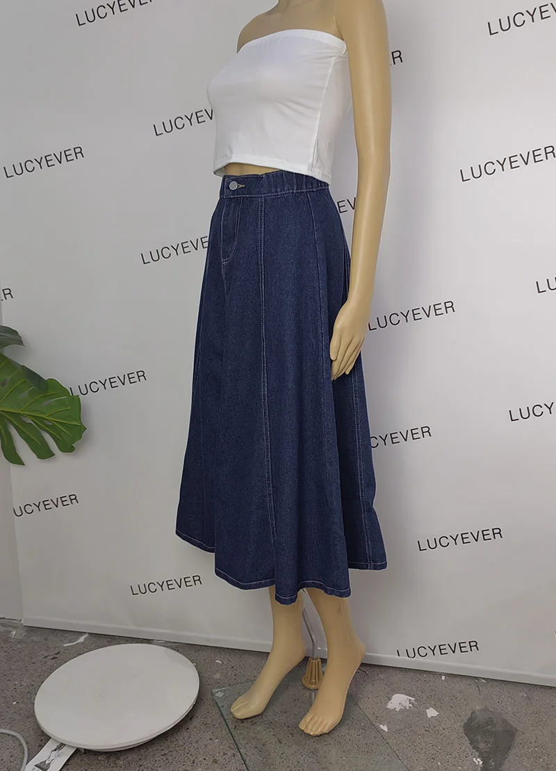 Lucyever Korean Style High Waist Long Skirts for Women Fashion 2023 Summer Thin A-Line Denim Skirt Women's All-Match Midi Skirts