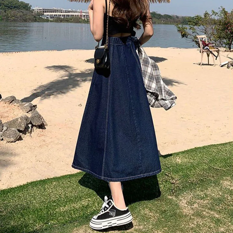Lucyever Korean Style High Waist Long Skirts for Women Fashion 2023 Summer Thin A-Line Denim Skirt Women's All-Match Midi Skirts