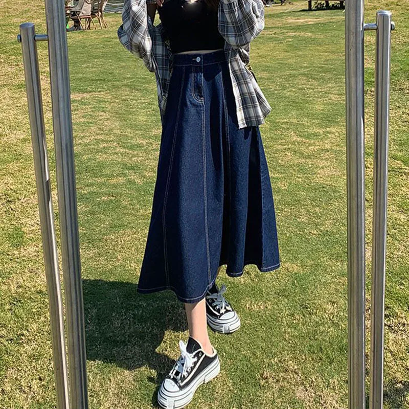 Lucyever Korean Style High Waist Long Skirts for Women Fashion 2023 Summer Thin A-Line Denim Skirt Women's All-Match Midi Skirts