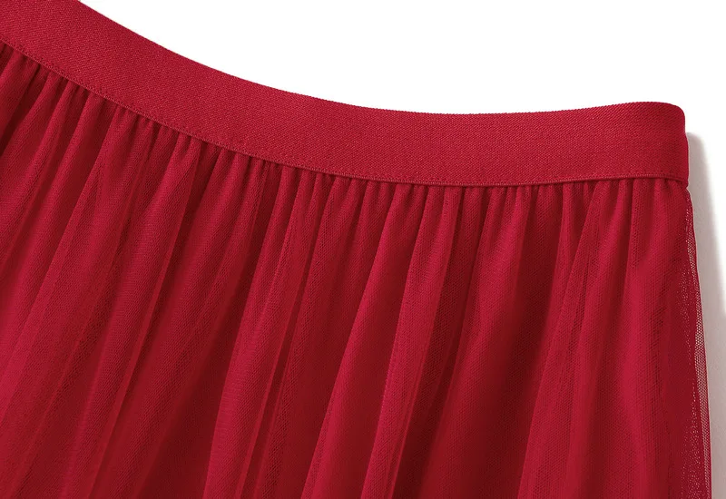 Beige Maxi Long Tulle Skirt Women Spring Summer Mesh Big Hem A-line Skirt Female Lengthen Red Party Skirt Clothes for Lady