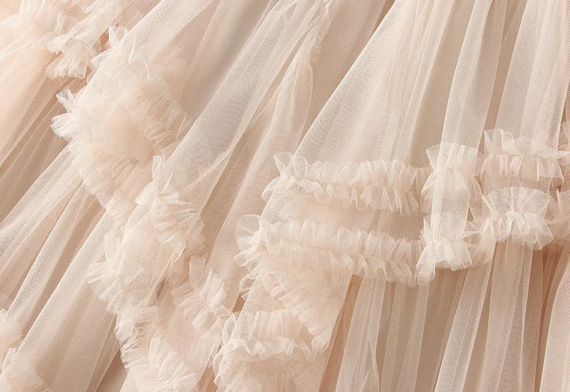 Beige Maxi Long Tulle Skirt Women Spring Summer Mesh Big Hem A-line Skirt Female Lengthen Red Party Skirt Clothes for Lady