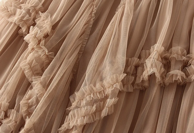 Beige Maxi Long Tulle Skirt Women Spring Summer Mesh Big Hem A-line Skirt Female Lengthen Red Party Skirt Clothes for Lady
