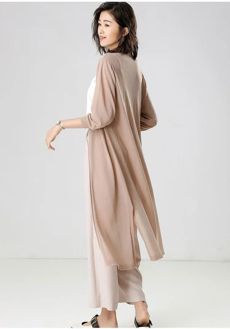 2025Women Spring Summer Sun Protection Clothing Long Cardigan Female Knitted Sweater Women Ice shreds Coat Ladies Shawl