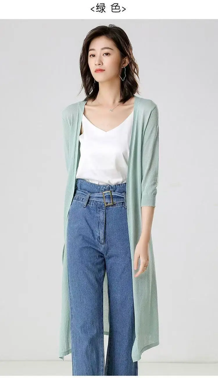 2025Women Spring Summer Sun Protection Clothing Long Cardigan Female Knitted Sweater Women Ice shreds Coat Ladies Shawl