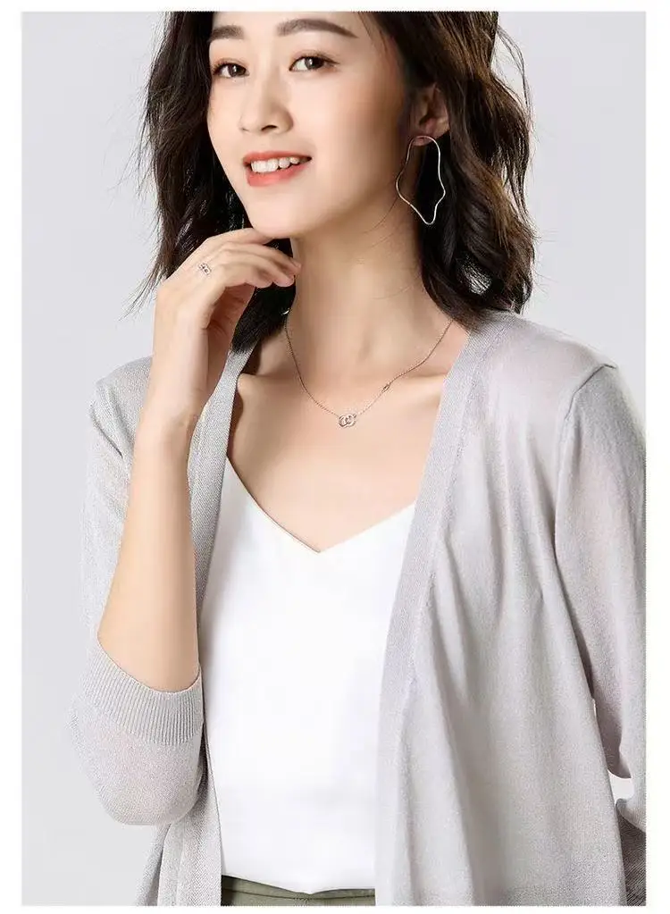 2025Women Spring Summer Sun Protection Clothing Long Cardigan Female Knitted Sweater Women Ice shreds Coat Ladies Shawl