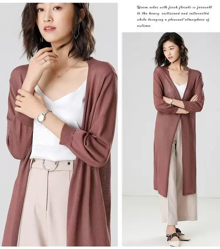 2025Women Spring Summer Sun Protection Clothing Long Cardigan Female Knitted Sweater Women Ice shreds Coat Ladies Shawl