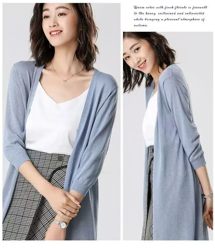 2025Women Spring Summer Sun Protection Clothing Long Cardigan Female Knitted Sweater Women Ice shreds Coat Ladies Shawl