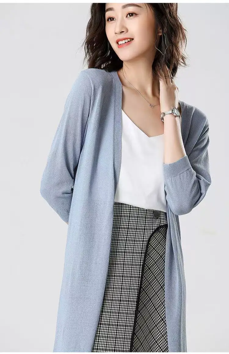 2025Women Spring Summer Sun Protection Clothing Long Cardigan Female Knitted Sweater Women Ice shreds Coat Ladies Shawl