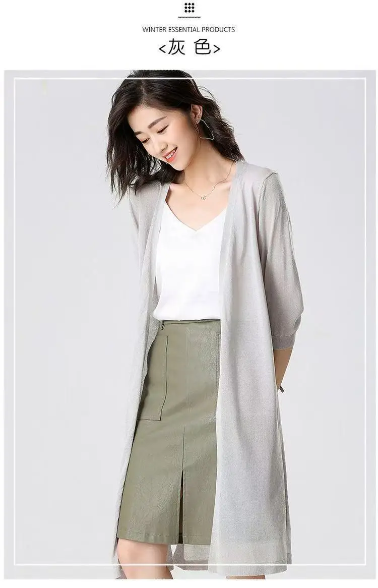 2025Women Spring Summer Sun Protection Clothing Long Cardigan Female Knitted Sweater Women Ice shreds Coat Ladies Shawl